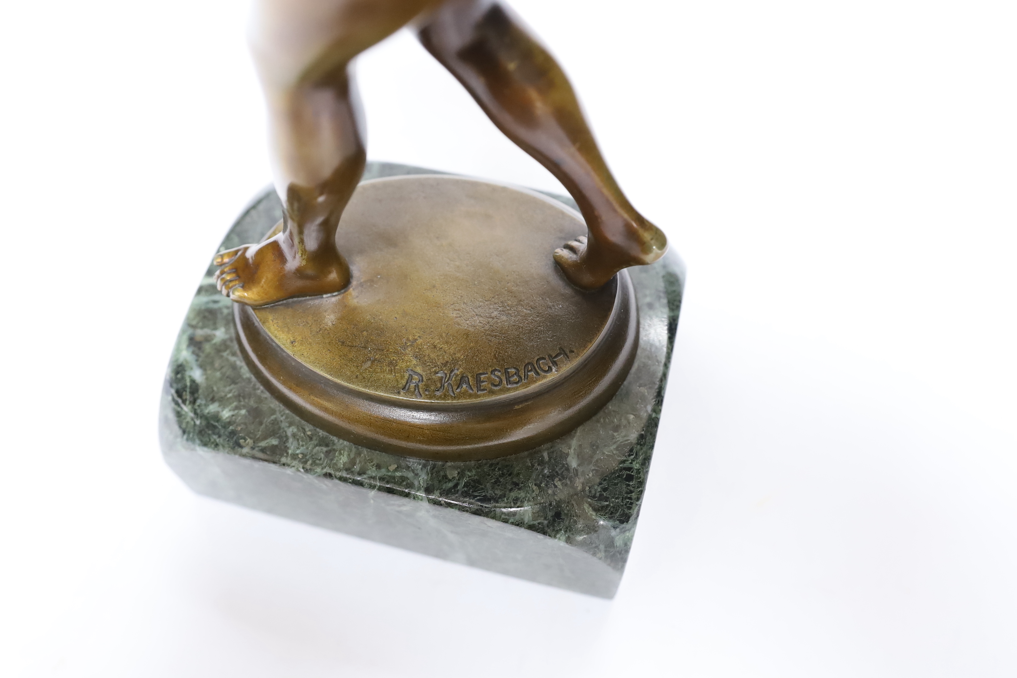 After Rudolf Kaesbach (1873-1955), a bronze model of a snake charmer, 29cm